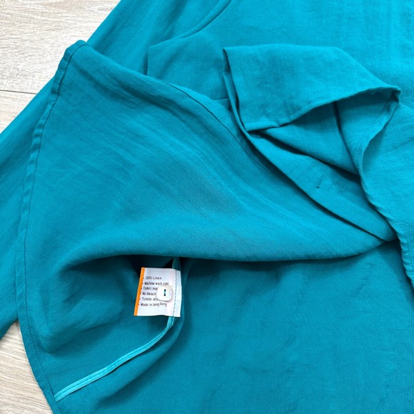 Fridaze‎ Blue Turquoise Tunic Shell Button Up Top 100% Linen Lagenlook Large - Picture 5 of 6